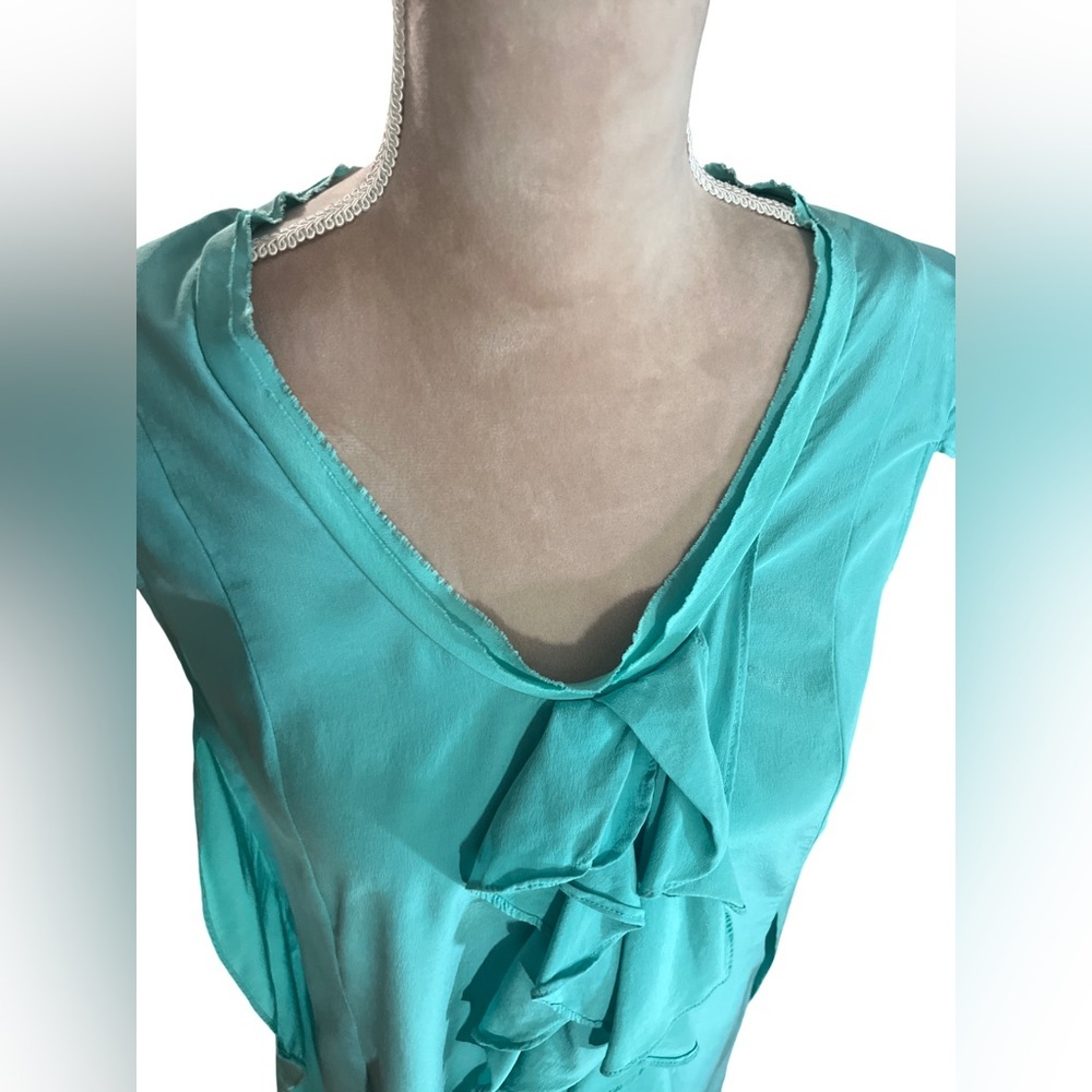 Ali Ro Green Flutter Sleeve Ruffled Light Teal Dress Size 6 - Picture 5 of 8